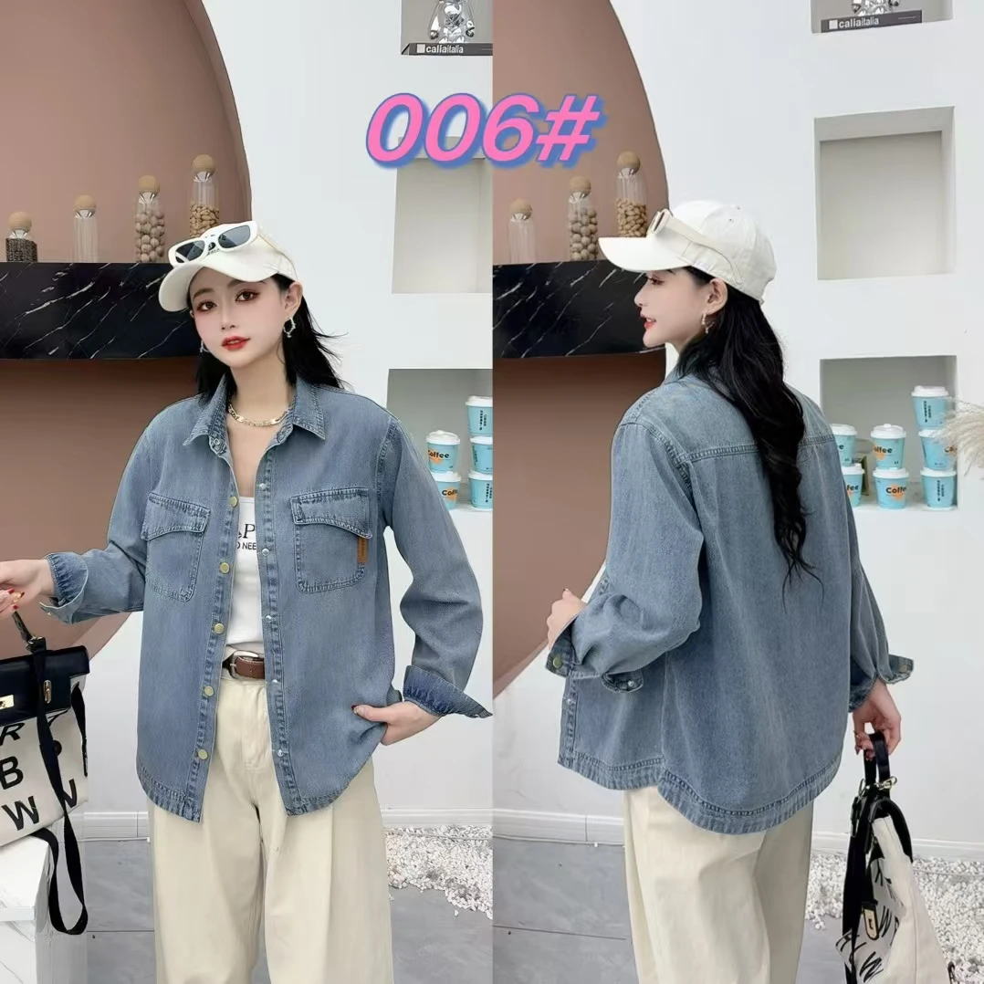 006女翻领牛仔衬衫短外套英伦风弧形下摆韩版女装复古百搭设计感