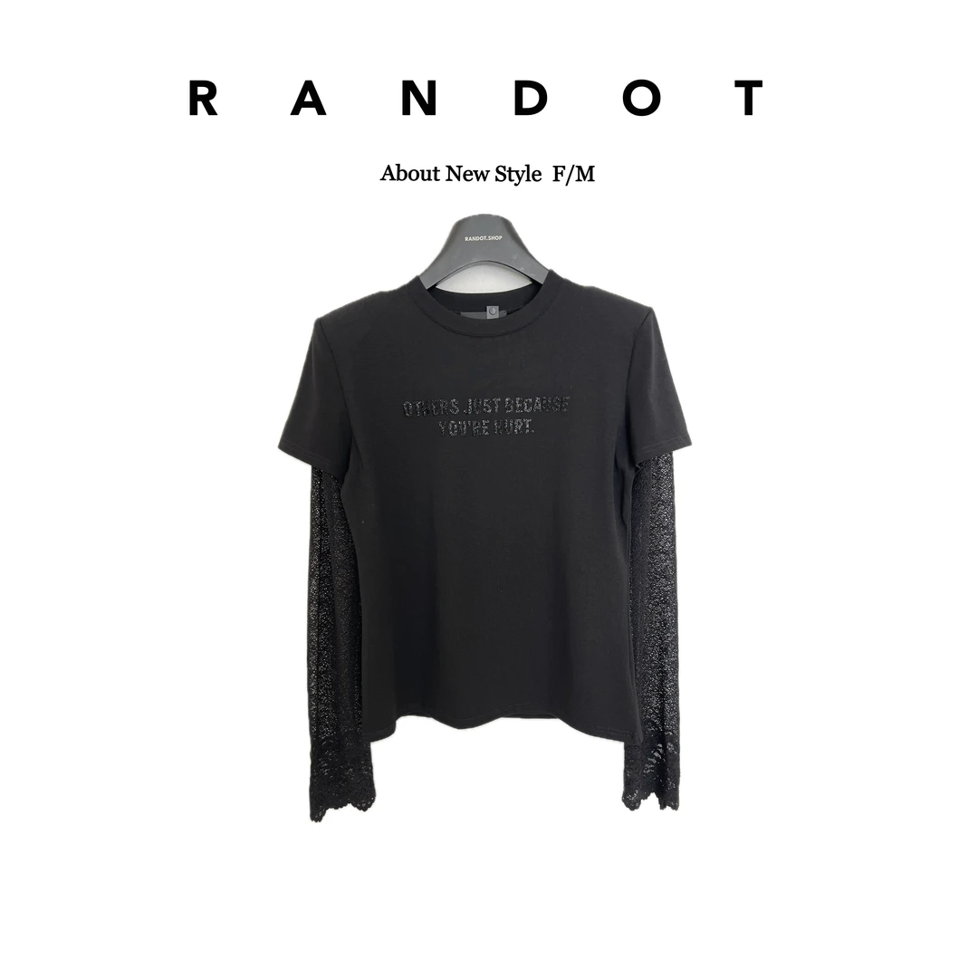 RΛNDOT「碎钻字母」原创设计款拼接蕾丝长袖假两件防晒短袖T恤2502