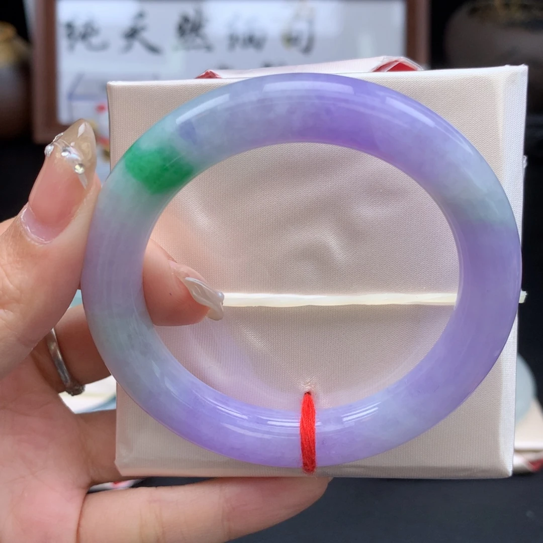 翡翠手镯未镶嵌浓春彩圆条36号