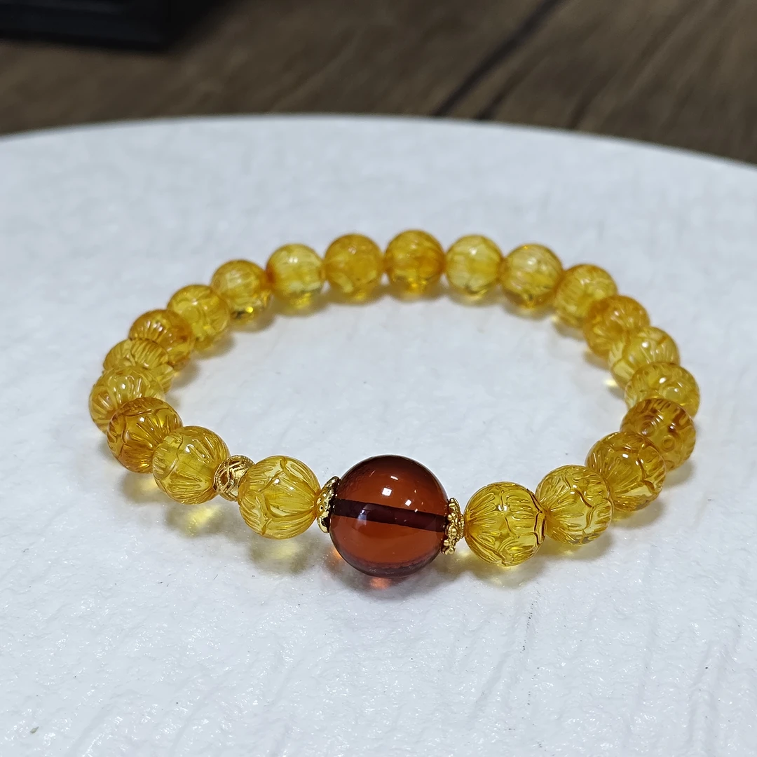 【书记甄选】原创金珀莲花手链 多样性发一件 约8mm 1422BB