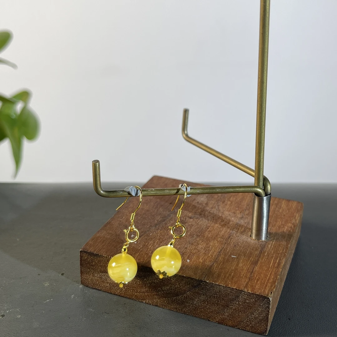 JTW20-06   蜜蜡-S925镶嵌单珠耳饰