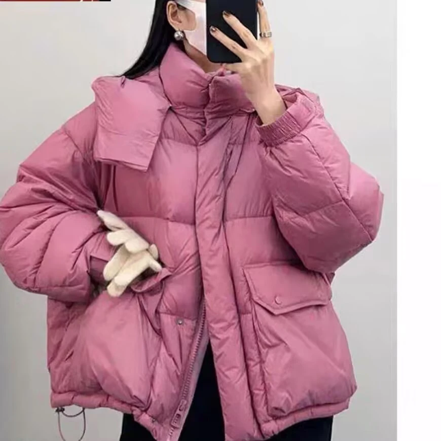 （羽羽）2024超美紫色休闲带帽保暖短外套