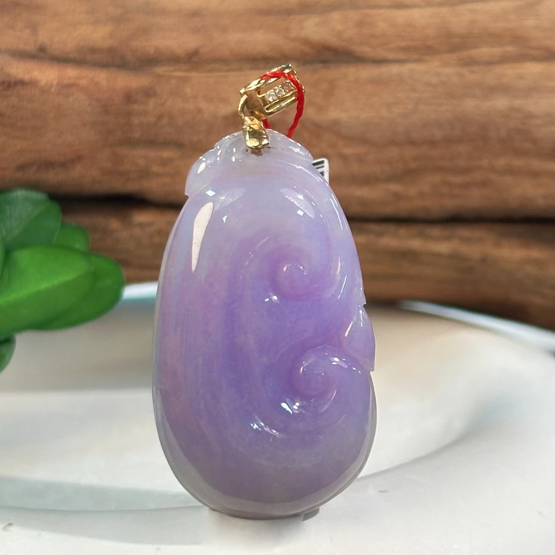 【美玲优选】天然缅料A货翡翠冰透精雕紫罗兰如意气质吊坠/一件