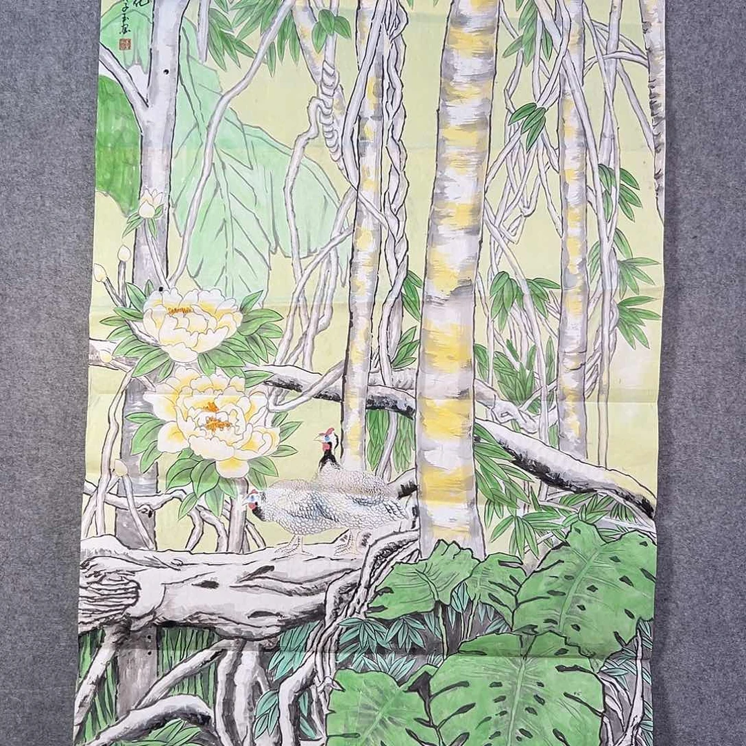 国画475 花鸟在树丛的顶端鸣叫叫声响
