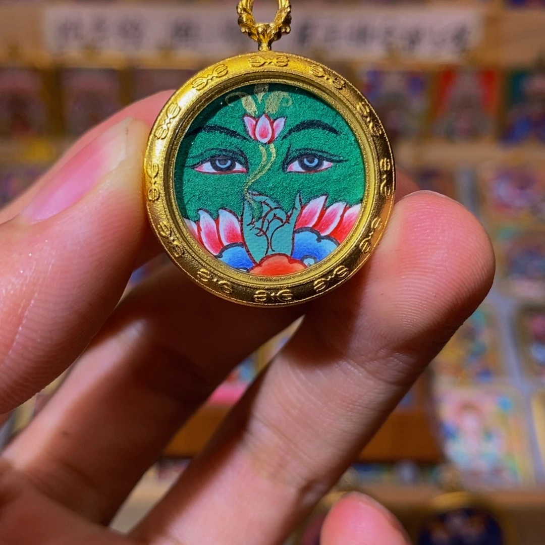 花****吊坠绿度母纯手绘唐卡