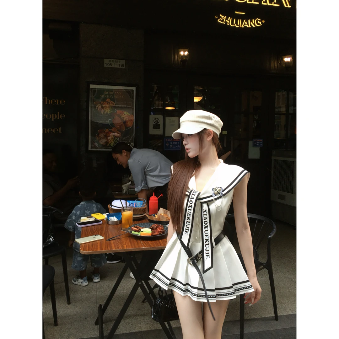 瑞茜·威瑟斯 海德学院 夏海军学院风原创小众设计款连衣裙R7047V