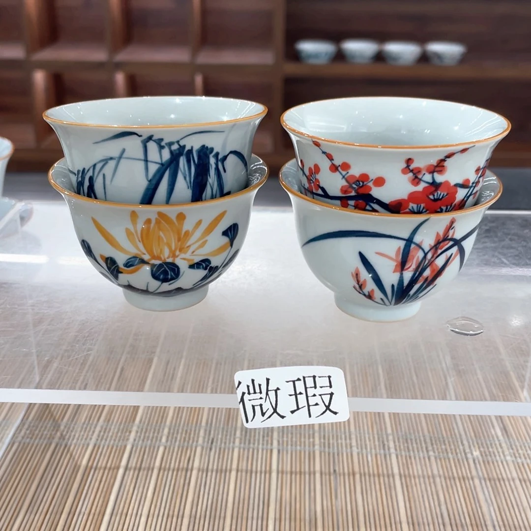 釉下手绘茶具微瑕