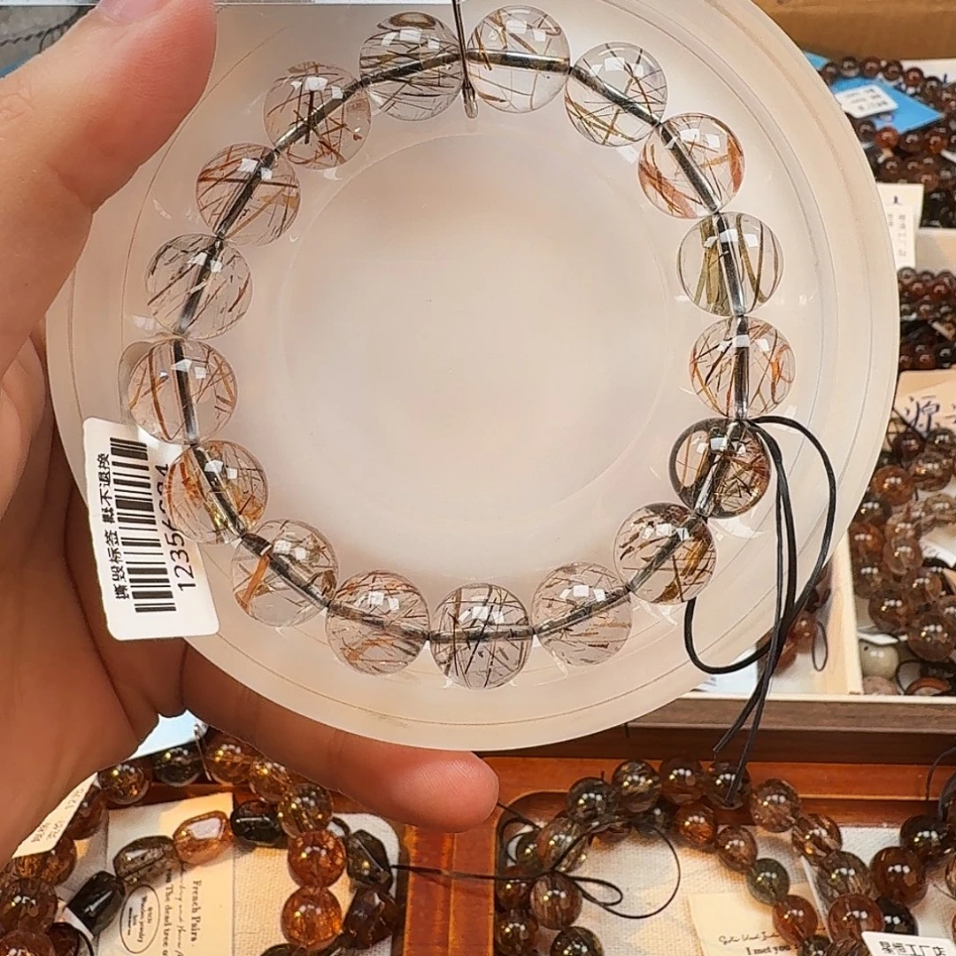 水晶手链未镶嵌天然水晶黑金超七发晶直播间链接