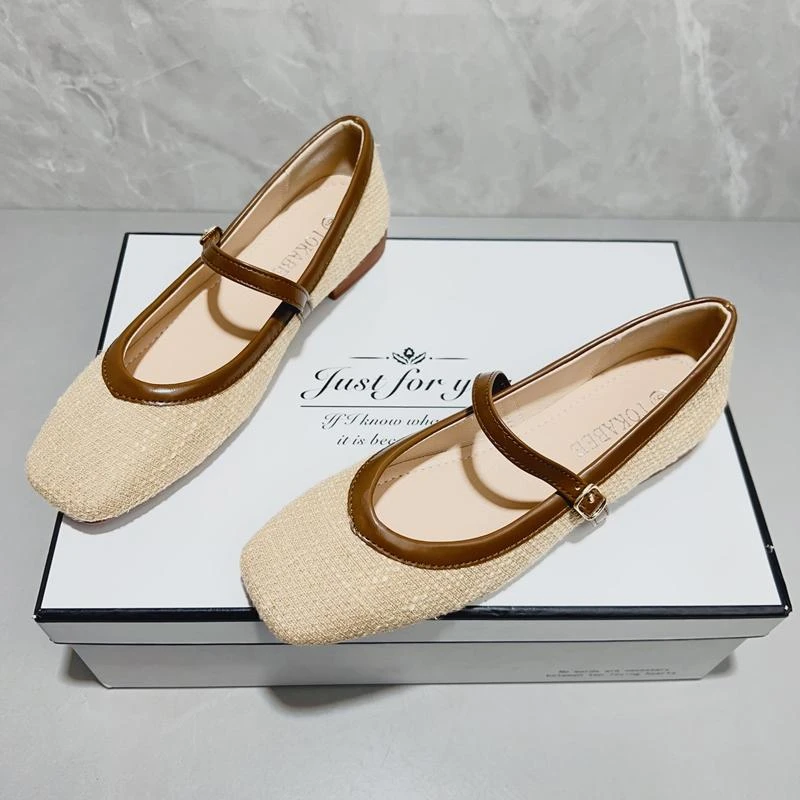 法式复古方头浅口单鞋女2025春季新款一字带玛丽珍粗跟软底奶奶鞋