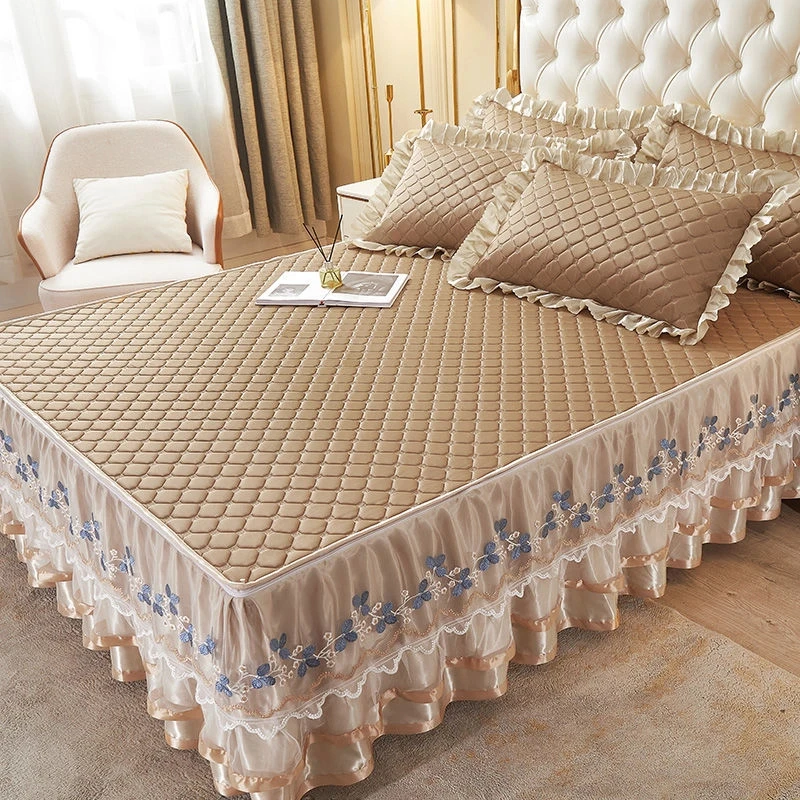 泰国乳胶凉席三件套亲肤可水洗可折叠冰丝席床裙款夏