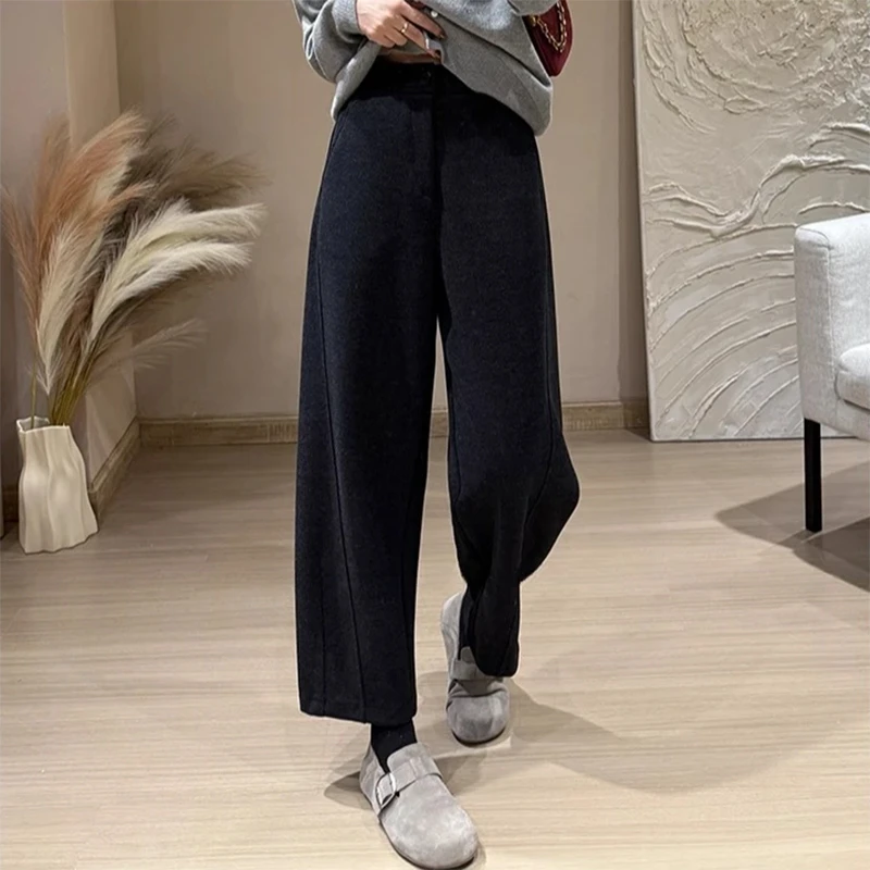 黑色直筒休闲裤女秋冬加绒大码胖mm宽松显瘦梨形身材阔腿运动卫裤