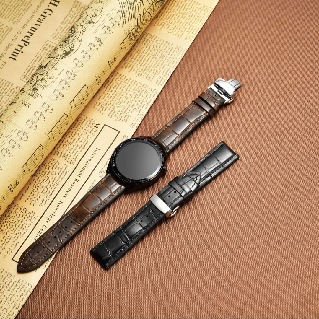 不怕水硅胶底牛皮真皮表带柔软耐磨防水表带