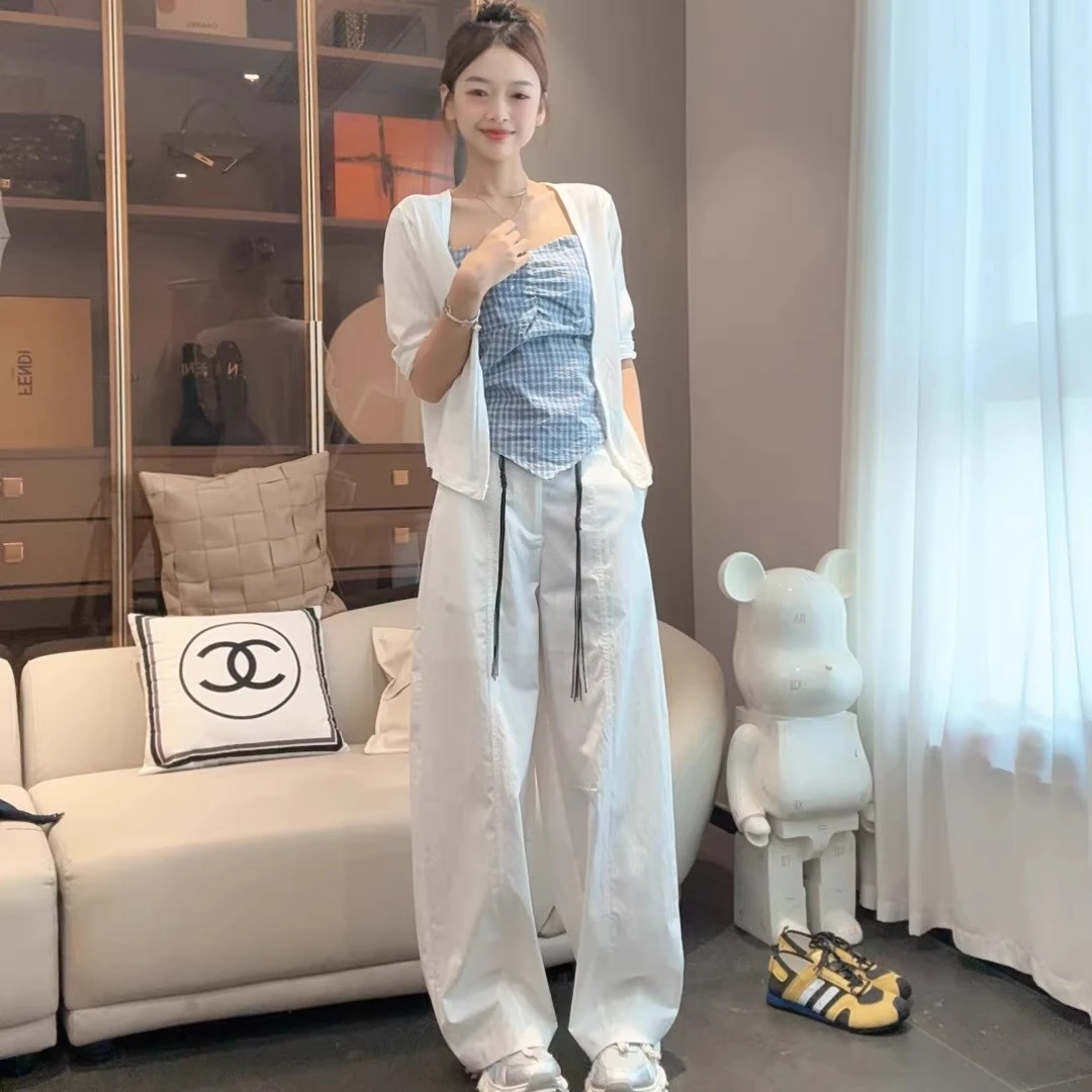 2025韩系ins度假风休闲裤夏季宽松显瘦垂感休闲百搭阔腿裤女薄款