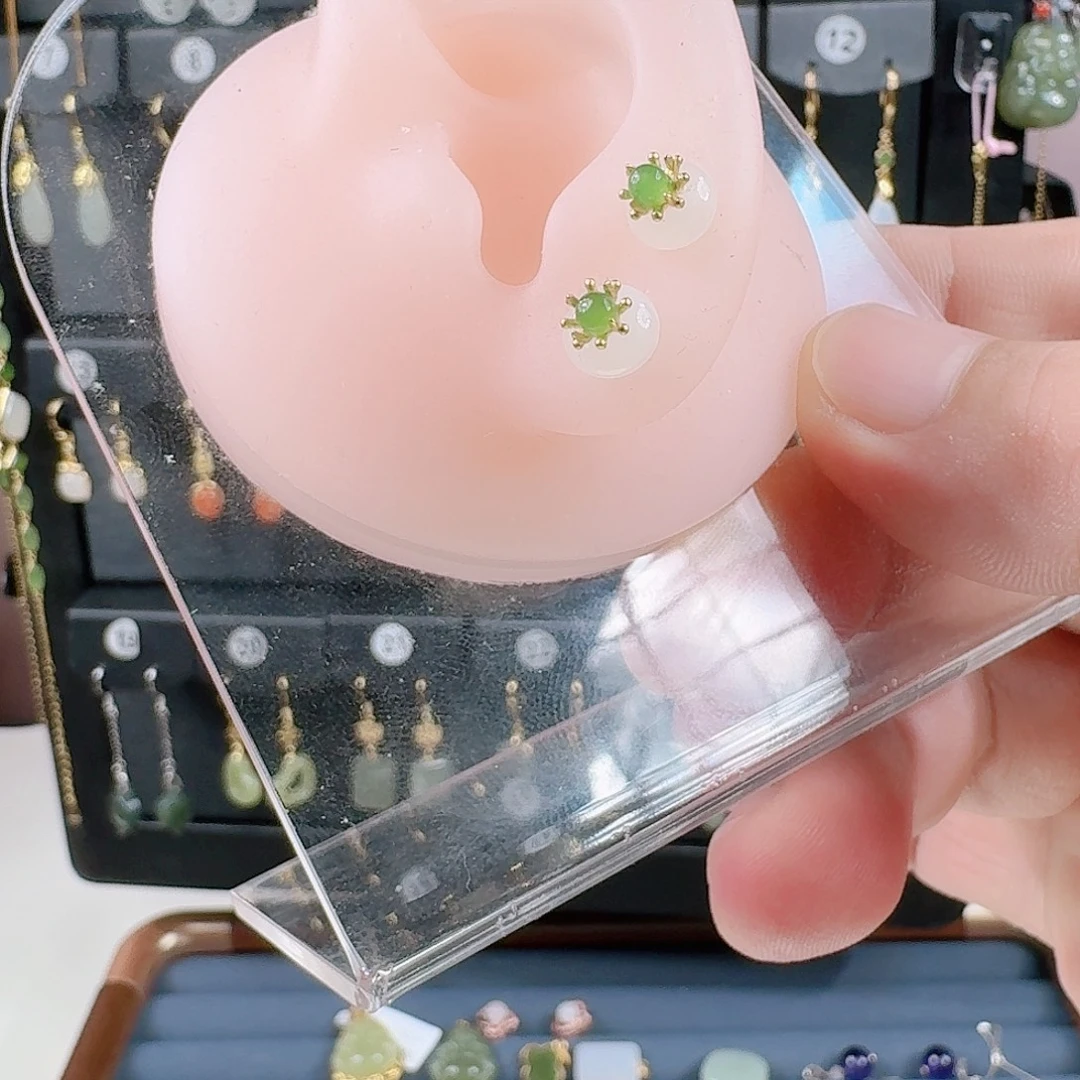 ʕ***人和田玉银S925镶嵌耳钉