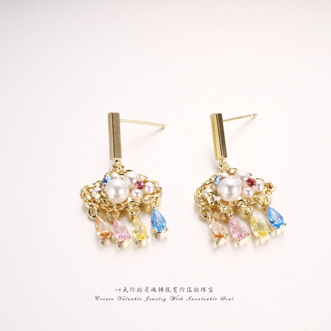 铜合金仿珍珠耳饰 【M·D】英·云朵镶嵌质感高级感耳环 MD-C-30921