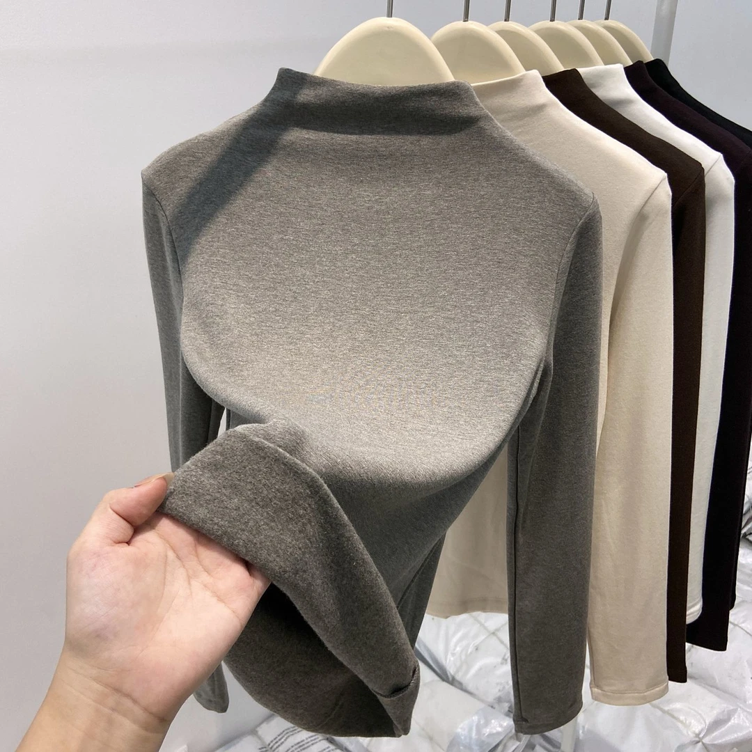 半高领加绒打底衫女冬季2025新款洋气内搭磨毛加厚高级感修身上衣