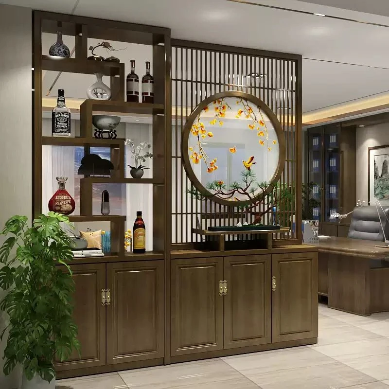 新中式实木定制玄关柜隔断刺绣屏风遮挡装饰博古架展示柜现代入户