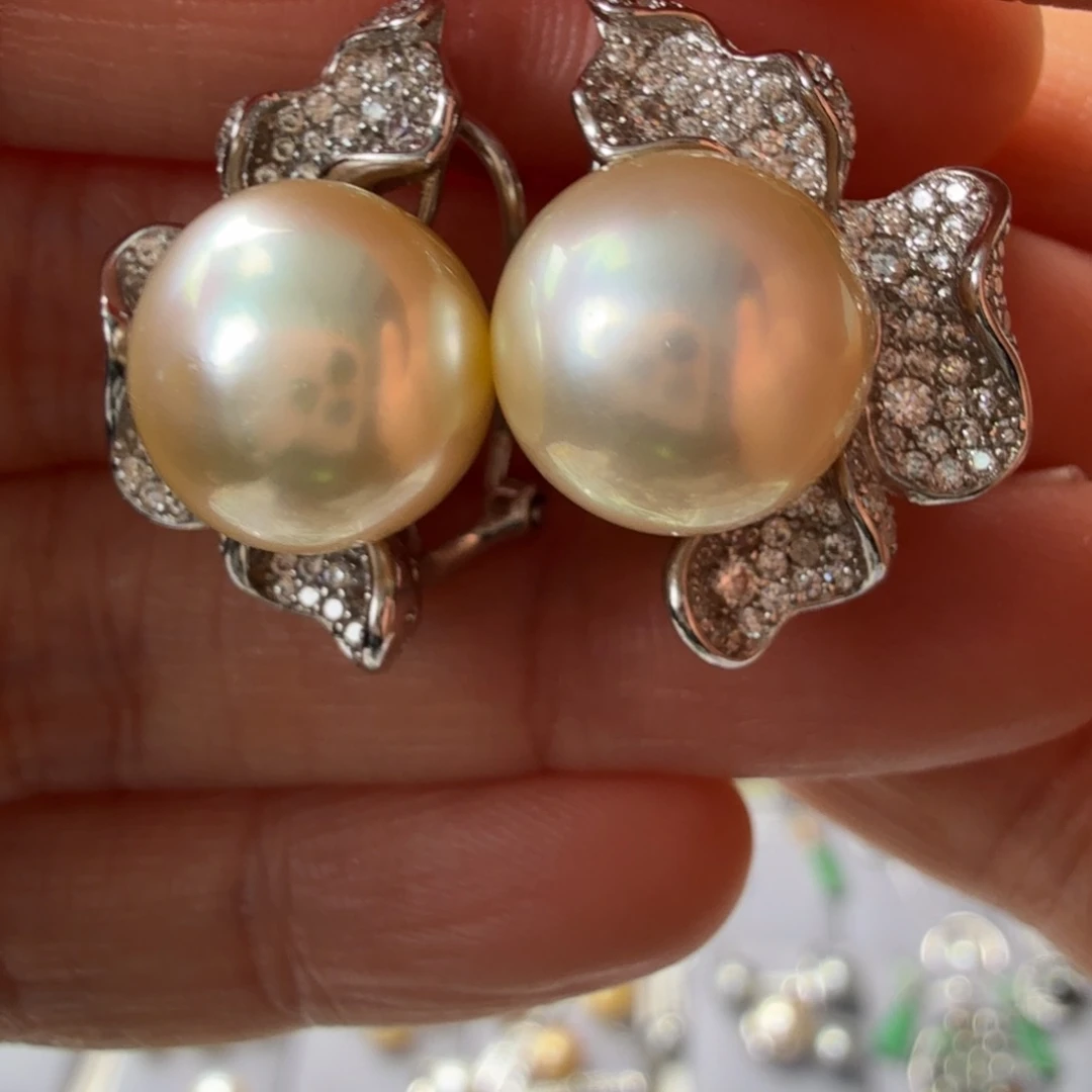 银S925镶嵌耳饰海水珍珠