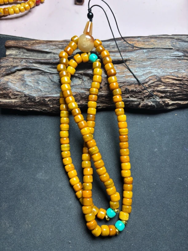 卡8 西藏牧区老牦牛骨108颗脖挂带配饰三通毛衣链可搭配吊坠