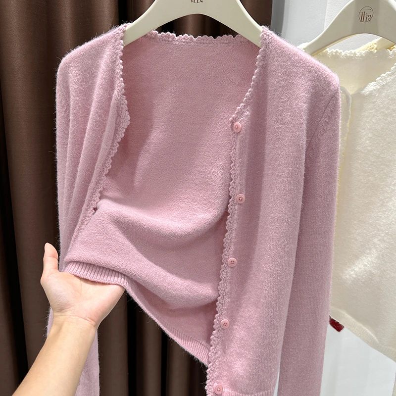 粉色小香风圆领长袖短外套2025秋季新款配裙子外搭漂亮薄款开衫