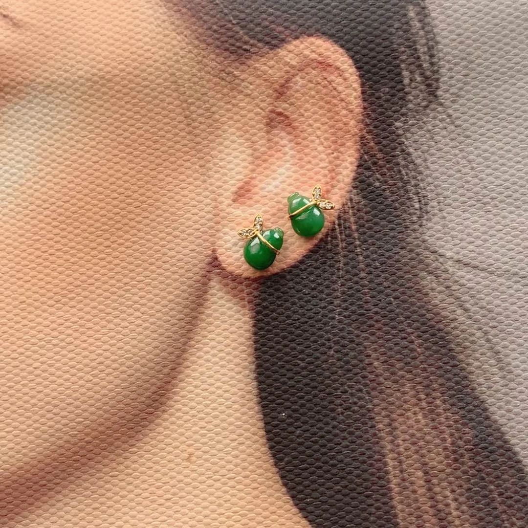 翡翠18K金镶嵌耳饰翡翠