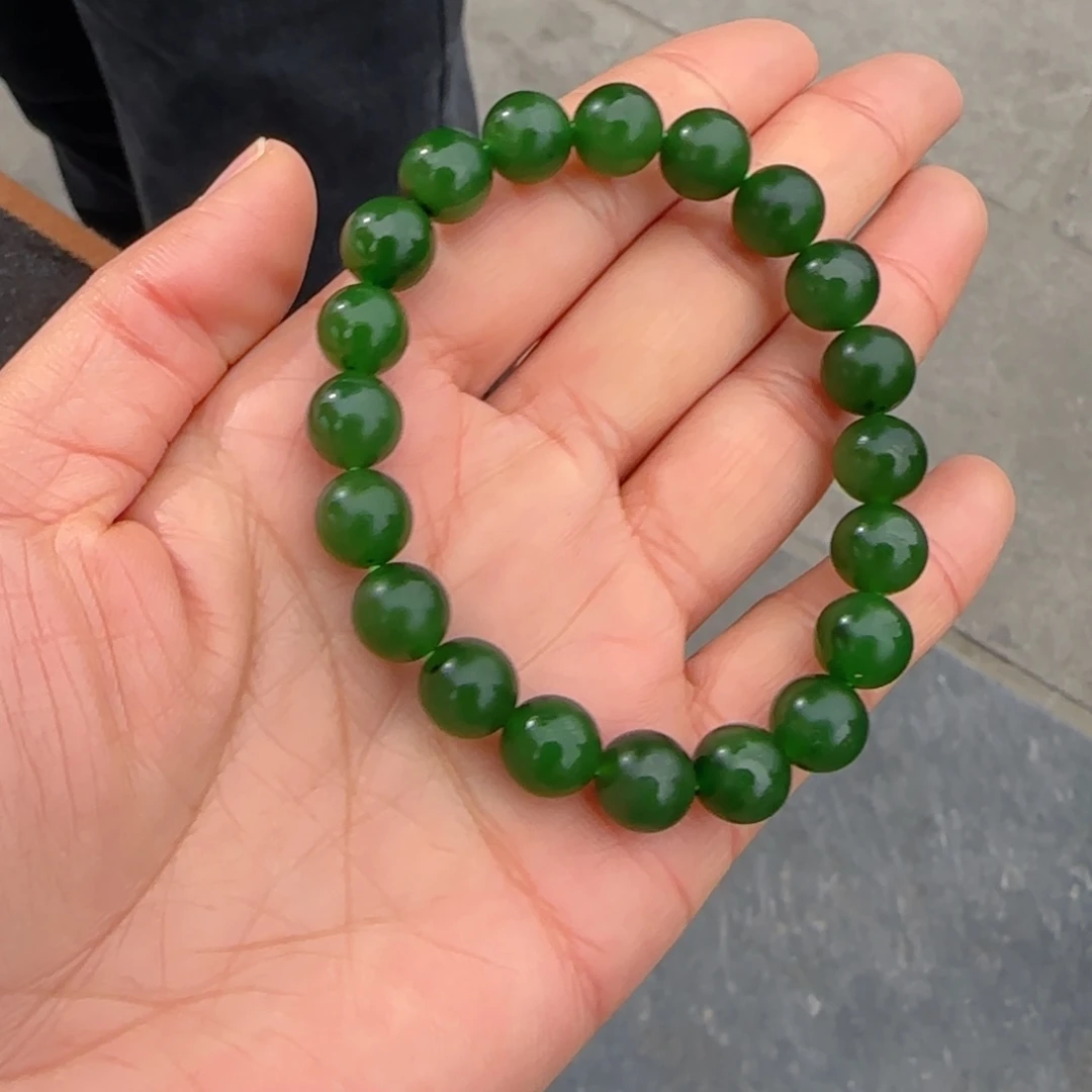 和田玉未镶嵌手链俄碧辣阳绿卡10