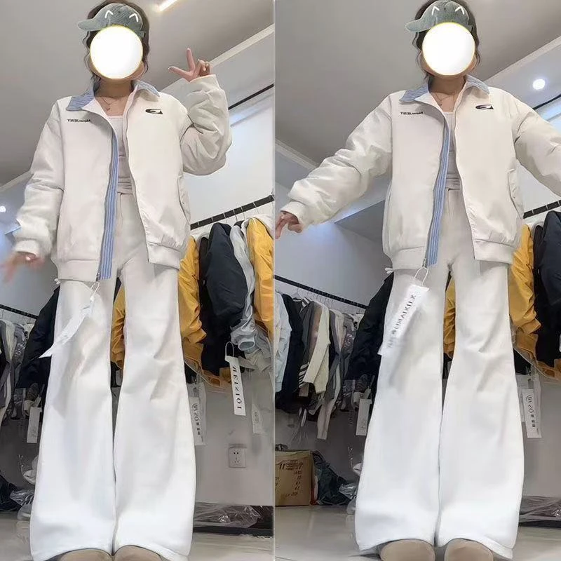 【新款上新】秋冬菱格加厚美式绣花假两件翻领男女保暖夹克棉服外套