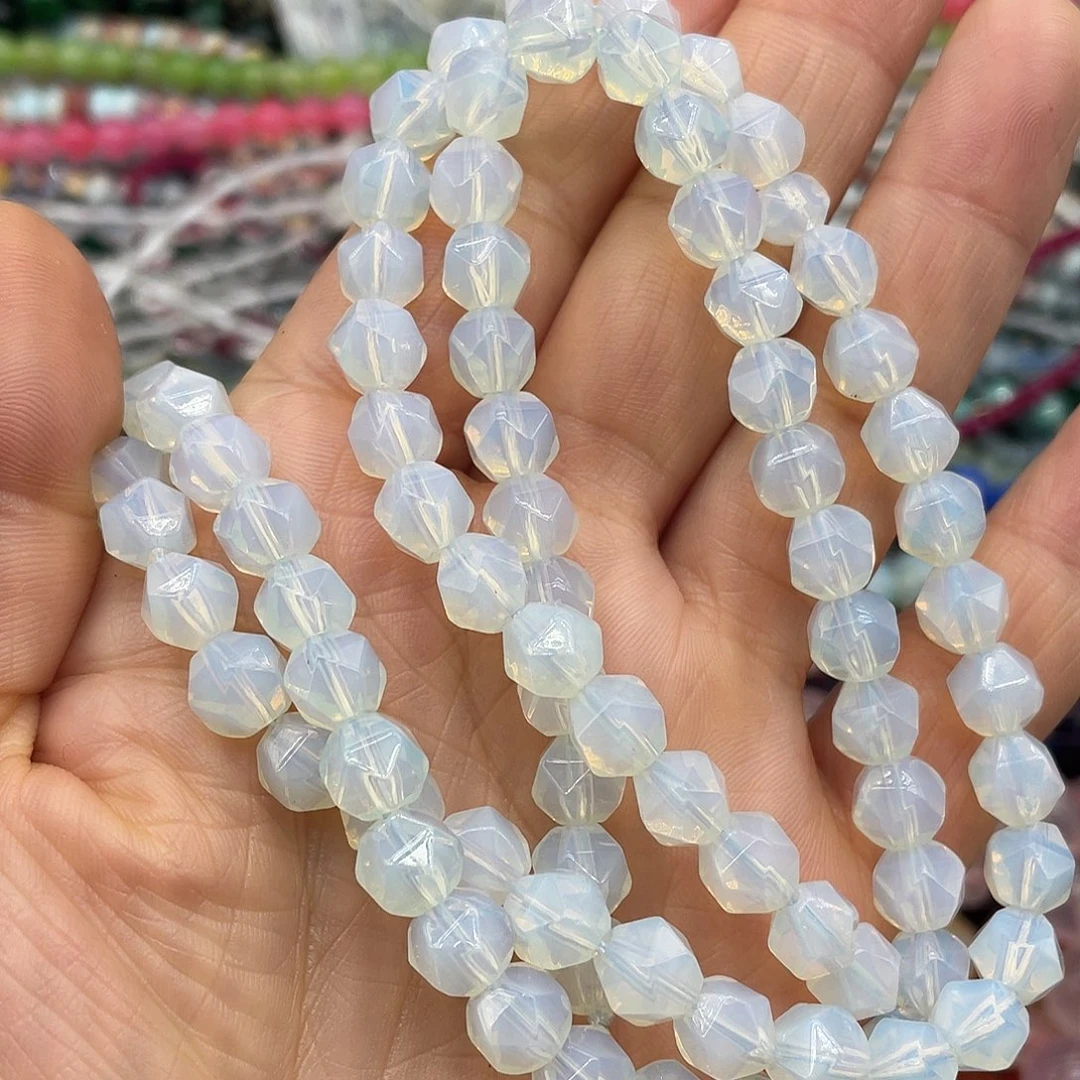 玛瑙/玉髓珠宝半成品未镶嵌蛋白石钻面约8mm一条