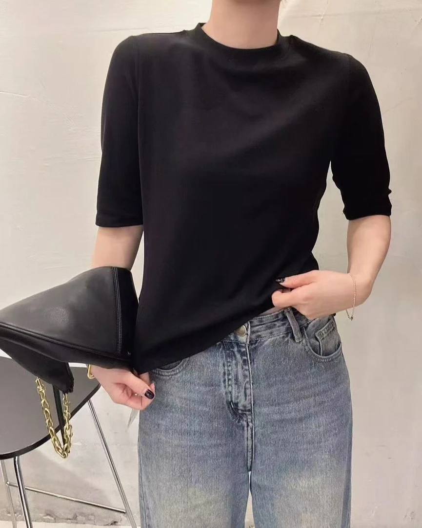 百搭气质款中袖半高领，素版打底T恤衫～140斤左右气质