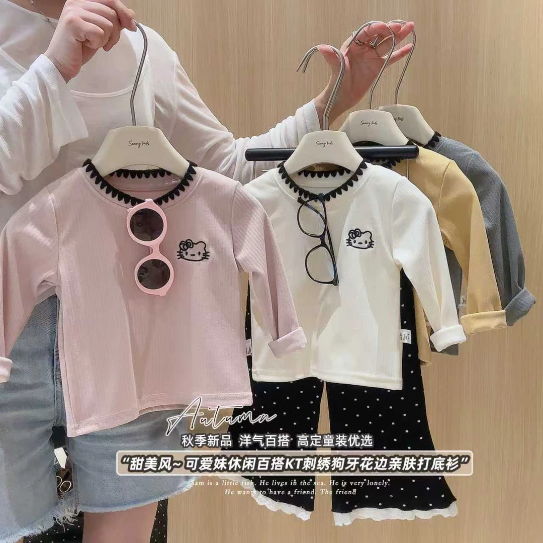 新款儿童打底衫刺绣打底衫 长袖T恤女童休闲百搭上衣