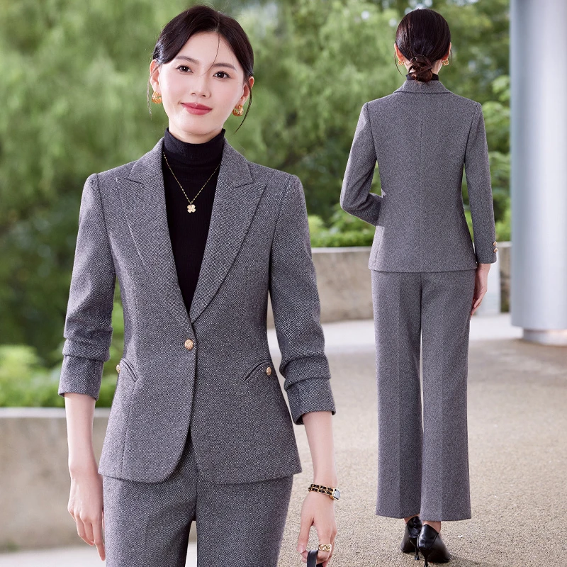 高级感灰色新款小西装外套女洋气工作服休闲加厚气质西服职业套装