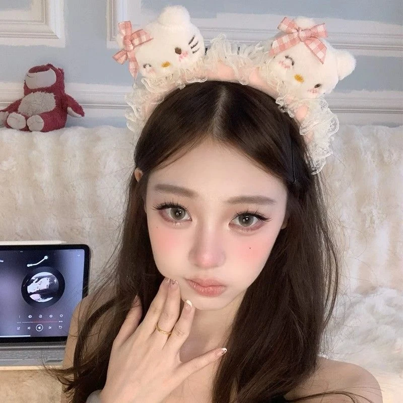 KT脑袋!可爱花边毛绒发箍女2024新款网红洗脸专用头箍发卡发捆