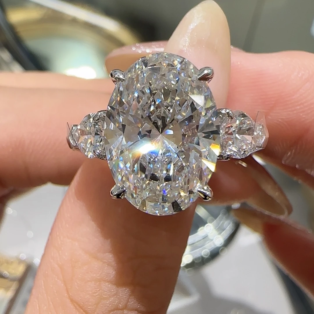 实验室培育钻石铂Pt950镶嵌椭圆三生石5卡igi