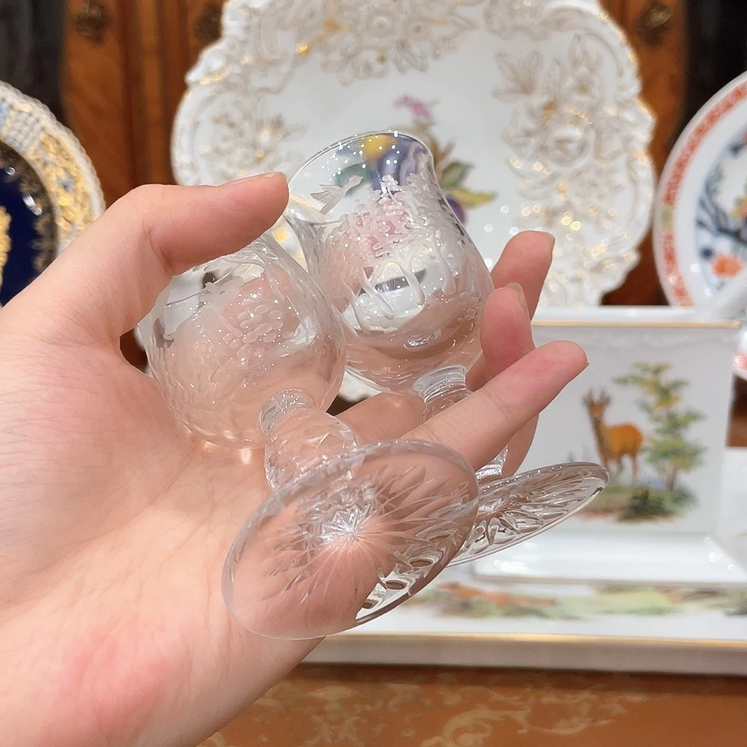 瓷片中古一等水晶杯一对