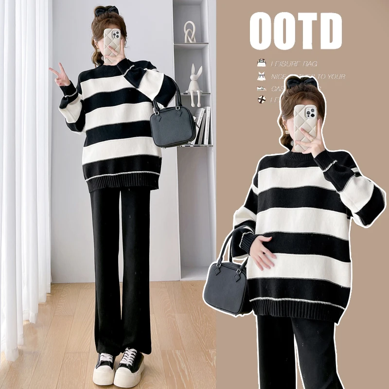 V7#1.26~孕妇装秋装套装时尚款孕妇上衣中长款洋气宽松长袖