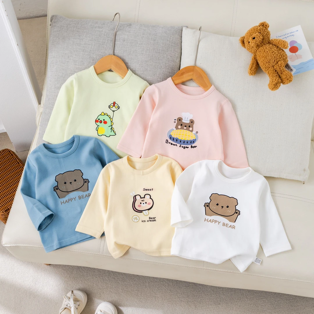 男女宝宝无骨棉质T恤春秋季婴儿衣服长袖上衣小童秋装打底衫儿童