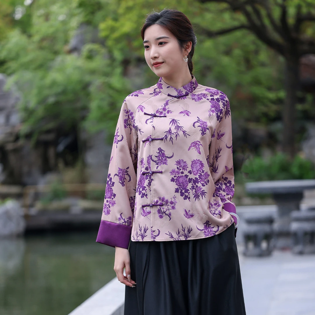 （崔万志国风）新中式立领印花斜襟手工一字扣外套上衣DW5713