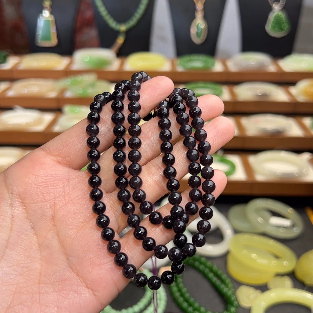 和田玉手串未镶嵌浓紫108