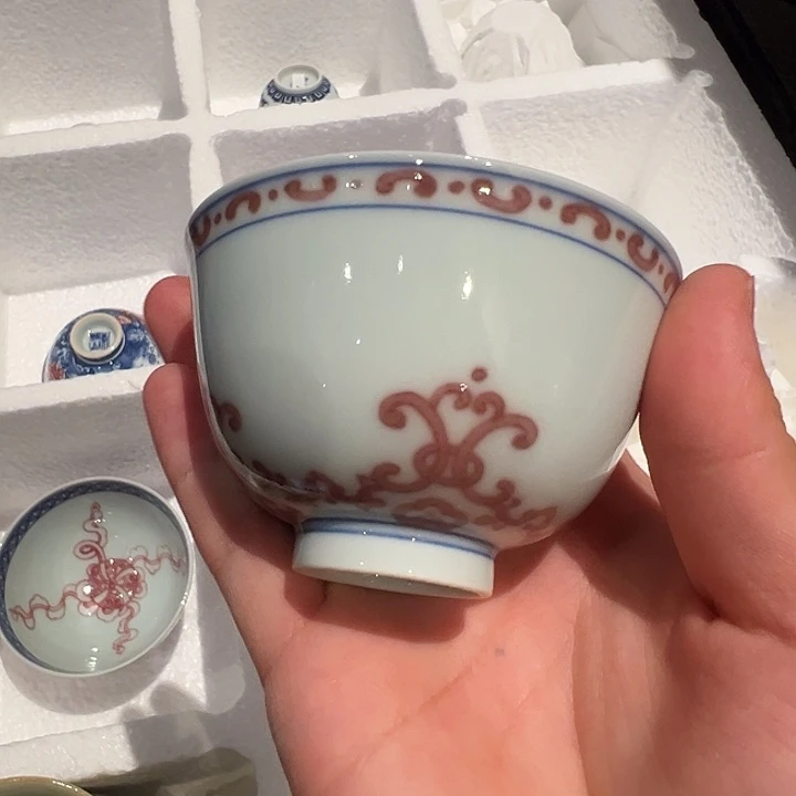 堂钟正窑釉里红单杯杯