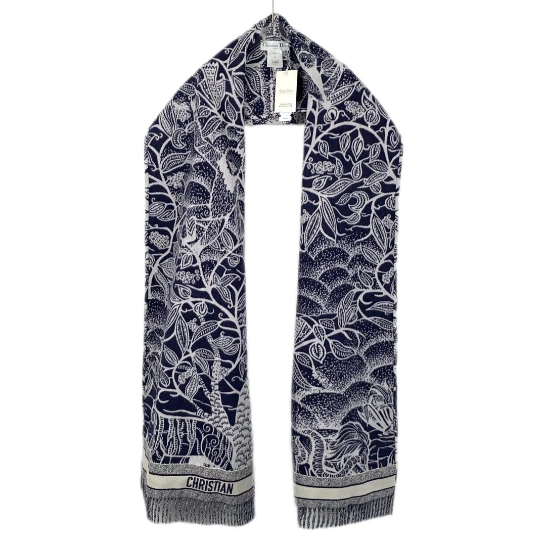 99新 DIOR/迪奥 CM0023  深蓝色满印羊毛披肩 XS码