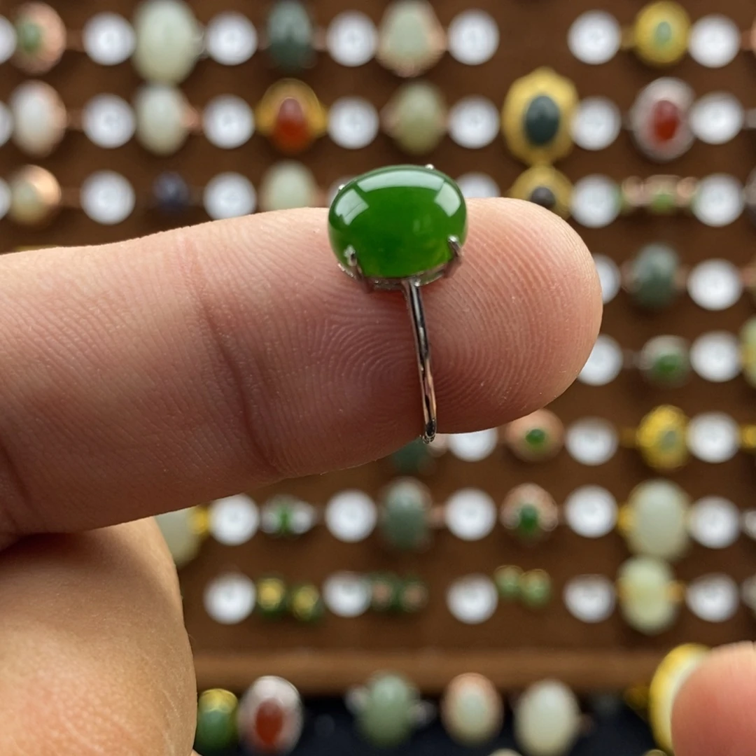 和田玉（碧玉）戒指银S925镀金镶嵌