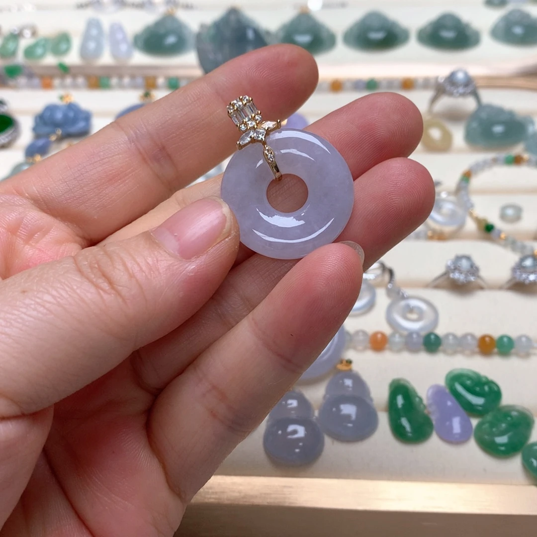 翡翠银S925镶嵌颈饰翡翠甜甜圈