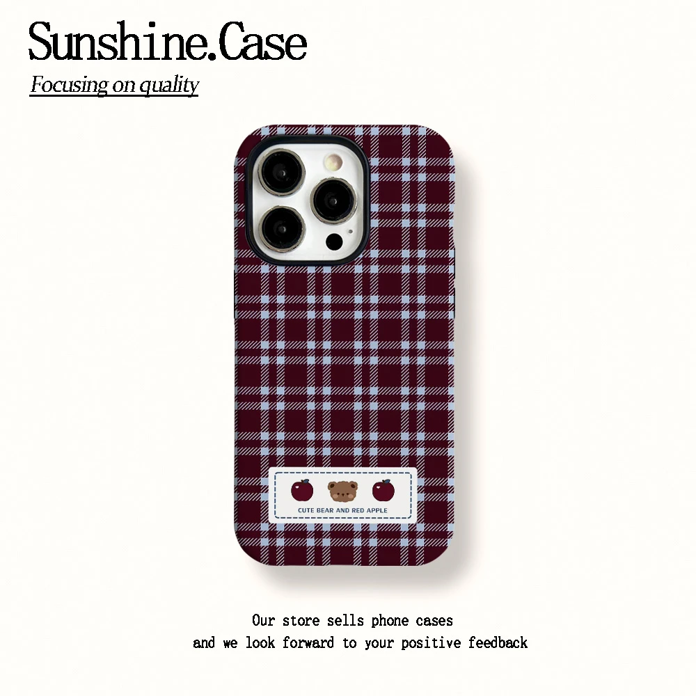 菲林二合一适用苹果华为vivo小米oppo手机壳小熊格纹17PRO/16