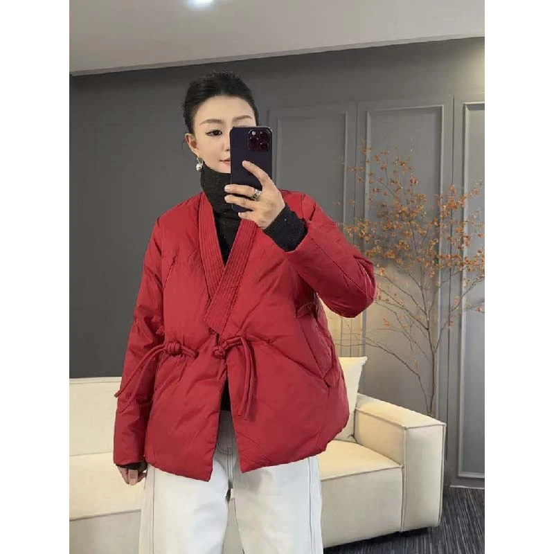 23167太谷冬季新款宽松时尚简约立领气质长袖复古百搭盘扣羽绒服