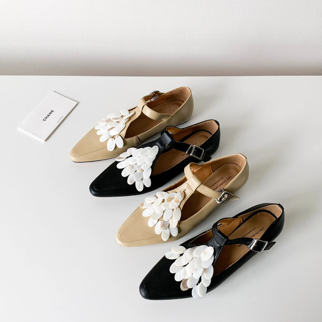 ¾Simple studio(1-4CM)法式T字带气质真皮复古轻奢新款玛丽珍单鞋