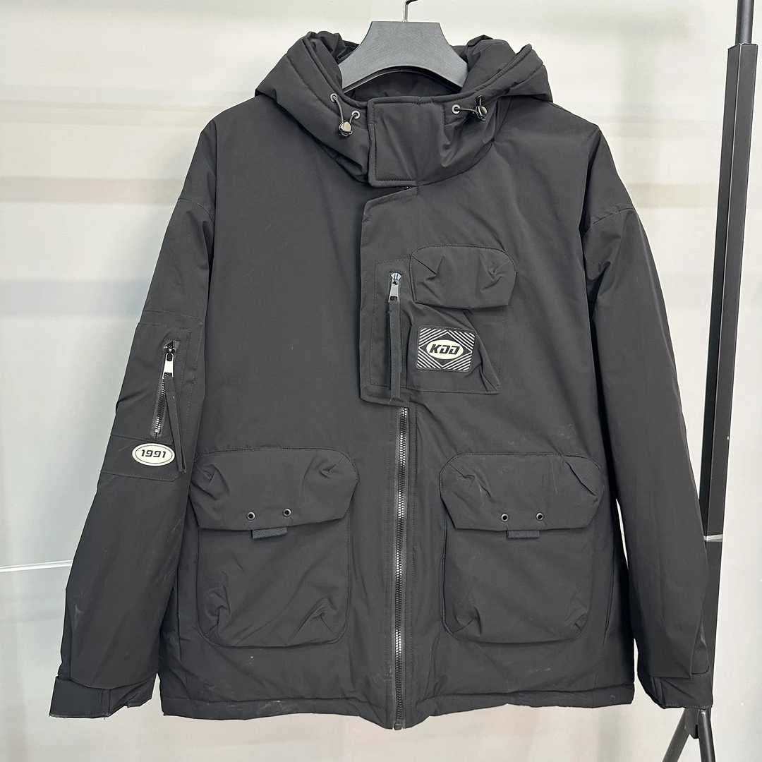 大码棉服多口袋保暖工装棉服男士男款冬季休闲连帽潮流中长款加厚