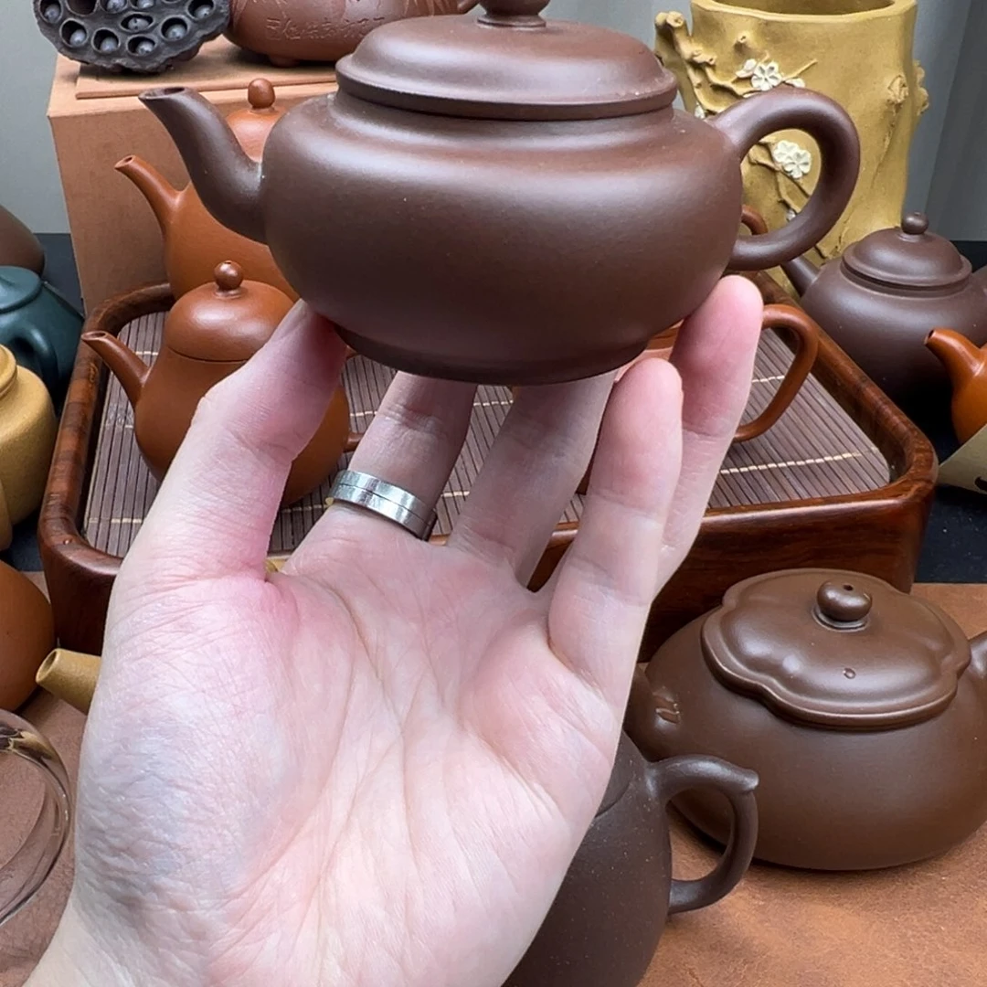 茶壶紫砂扁宫灯 紫泥 110cc