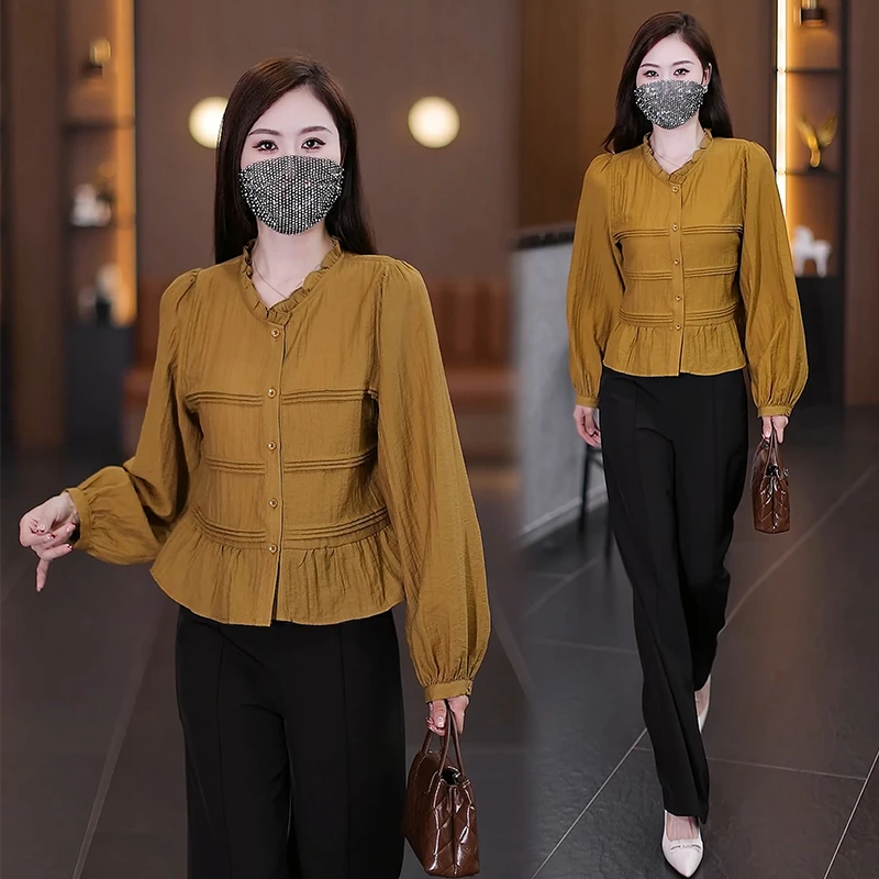 衬衫春秋成人长袖秋装22025新款短款单排多扣洋气显瘦百搭衬衣潮