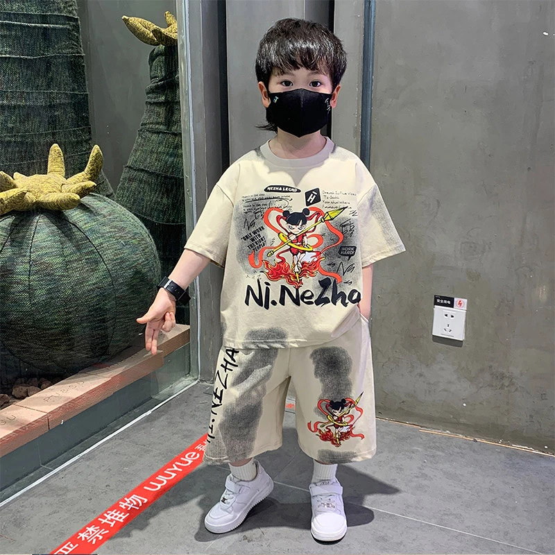 男童哪吒衣服夏季短袖套装2025新款儿童夏装小男孩网红帅气运动服