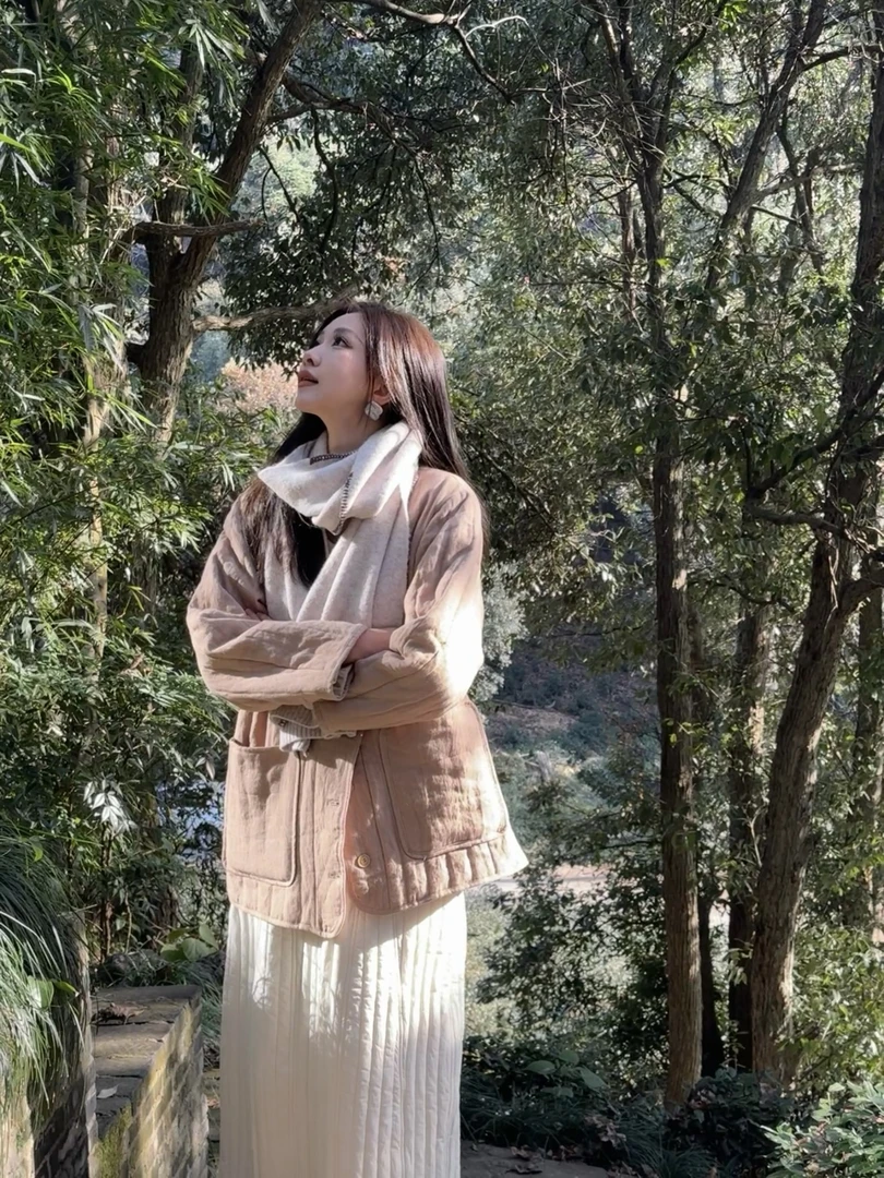 【大眼刘】极简亚麻无领竖条夹棉棉服JAS-XZ-6673